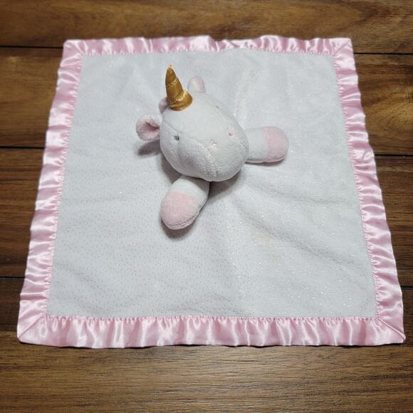 Cloud Island Pink & White Unicorn Shimmer Infant Security Blanket 14" X 14" - Picture 1 of 6